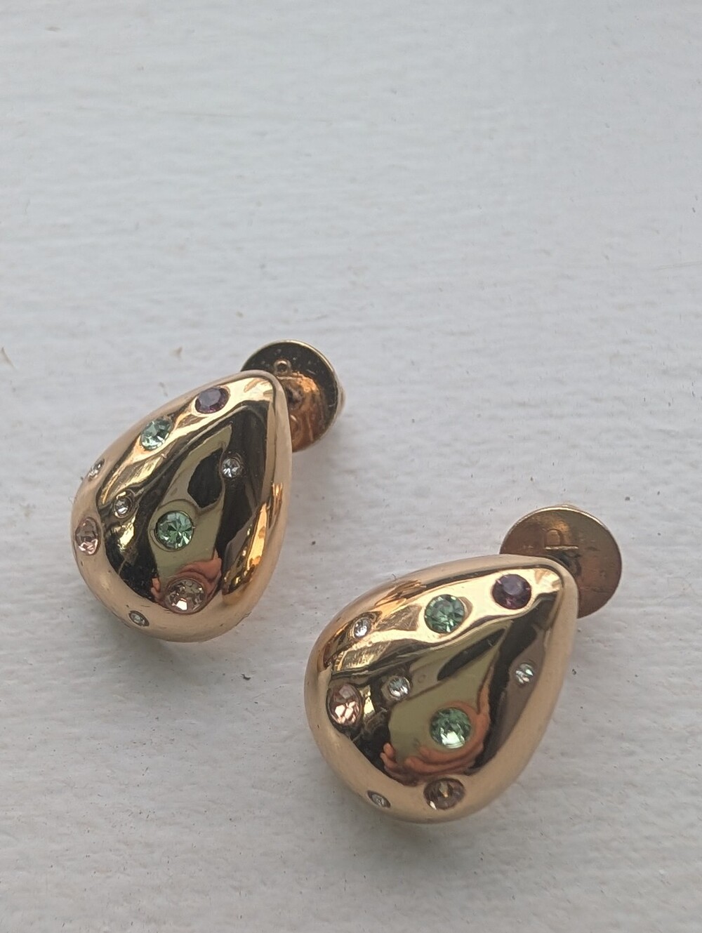 Gold Teardrop Crystal Accent Clip-On Earrings